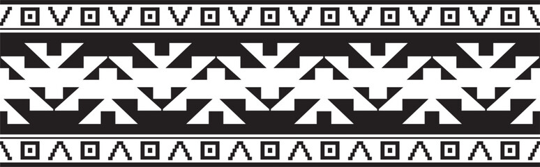 Native American vector monochrome seamless pattern. Endless black aztec, maya, inca ornament. Drawing for sandblasting and plotter and laser cutting.
