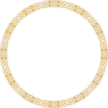 Vector golden round Belarusian national ornament. Ethnic circle gold border, Slavic peoples frame.