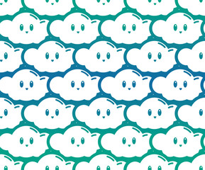 Hand-drawn seamless pattern with cute Kawaii clouds gradient Blue