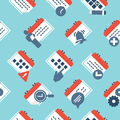 Calendar seamless pattern color. Repeating design element for printing on fabric. Goal setting, notifications and planning. Days, months, weeks and years concept. Cartoon flat vector illustration