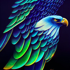 Fototapeta premium cute animal little pretty blue eagle portrait from a splash of watercolor illustration