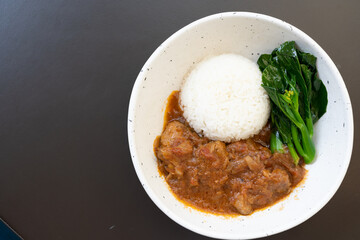 Roasted Pork with Rice. roast barbecue red pork on topped rice Asian food style.