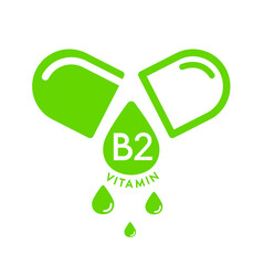 Vitamin B2 icon in capsule green form simple line isolated on a white background. Design for use on web app mobile and print media. Medical symbol concept. Vector EPS10 illustration.