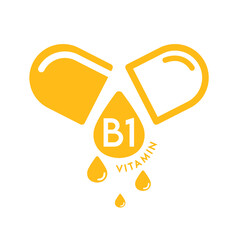 Vitamin B1 icon in capsule orange form simple line isolated on a white background. Design for use on web app mobile and print media. Medical symbol concept. Vector EPS10 illustration.