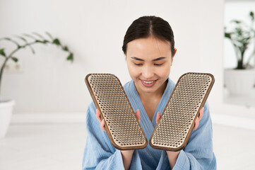 Portrait of asian woman with sadhu boards. 