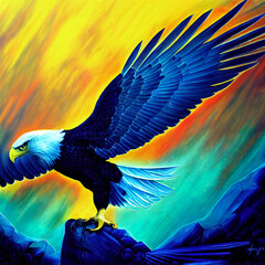 Obraz premium cute animal little pretty colorful eagle portrait from a splash of watercolor illustration