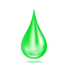 Vitamins collagen serum water drop green isolated on white background. For ads beauty skin care cosmetics. Medical concepts. 3D Realistic Vector.