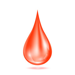 Vitamins collagen serum water drop red isolated on white background. For ads beauty skin care cosmetics. Medical concepts. 3D Realistic Vector.