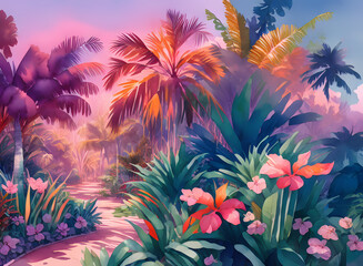 Fototapeta na wymiar tropical botanical garden illustration 1
