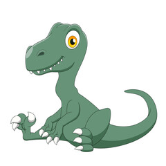 Obraz premium Cute little velociraptor cartoon sitting. Vector illustration