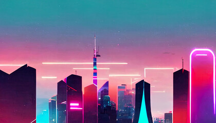 Smart city at dusk. Ai generated image.