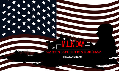 Martin Luther King Jr. Day typography greeting card design on American flag background