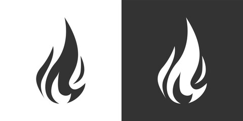 Fire flame icon. Black, minimalist icon isolated on black and white background. Fire flame simple silhouette.
