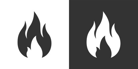 Fire flame icon. Black, minimalist icon isolated on black and white background. Fire flame simple silhouette.