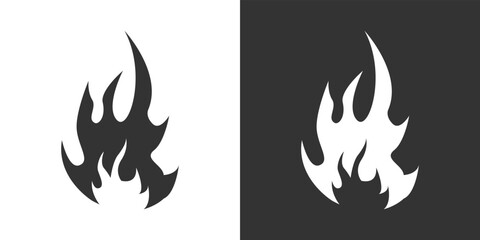 Fire flame icon. Black, minimalist icon isolated on black and white background. Fire flame simple silhouette.