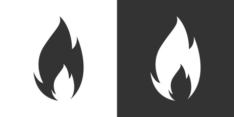Fire flame icon. Black, minimalist icon isolated on black and white background. Fire flame simple silhouette.