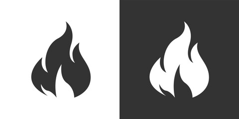 Fire flame icon. Black, minimalist icon isolated on black and white background. Fire flame simple silhouette.
