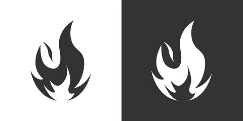 Fire flame icon. Black, minimalist icon isolated on black and white background. Fire flame simple silhouette.
