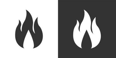 Fire flame icon. Black, minimalist icon isolated on black and white background. Fire flame simple silhouette.