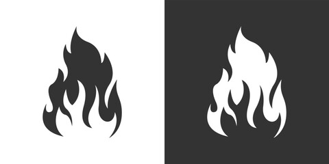 Fire flame icon. Black, minimalist icon isolated on black and white background. Fire flame simple silhouette.
