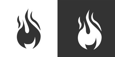 Fire flame icon. Black, minimalist icon isolated on black and white background. Fire flame simple silhouette.