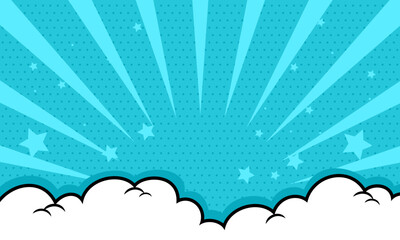 Comic cartoon blue background with cloud and star
