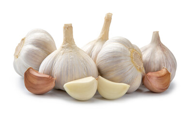 Fresh fragrant garlic isolated on white background. Spices and seasonings