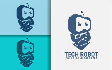 This image features a robot pose logo with minimalist concept, perfect for use in branding and marketing materials for a tech or futuristic themed business.
