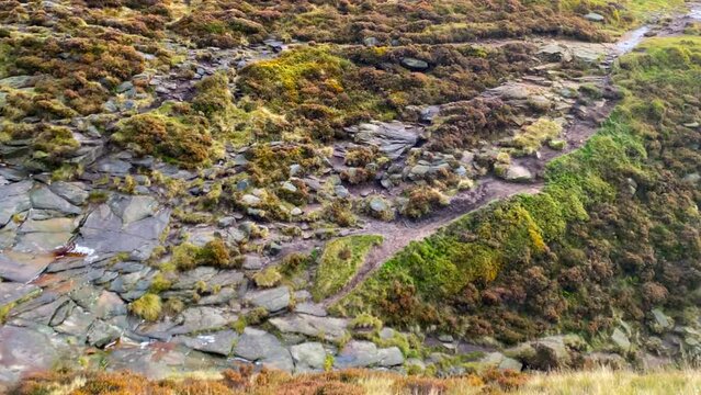 Valley stream at Derbyshire peak district Kinder Scout England