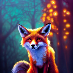 cute animal little pretty red fox portrait from a splash of watercolor illustration