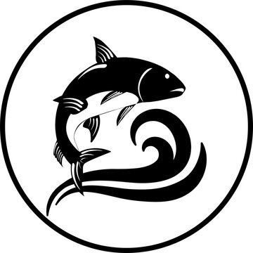 Fish icon with wave logo circle transparent