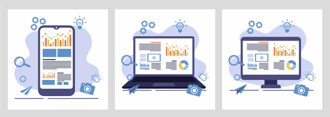 Digital marketing strategy team. Content manager. Flat cartoon character graphic design. Landing page template,banner,flyer,poster,web page