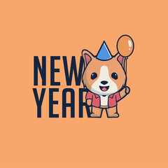 CUTE DOG NEWYEAR VECTOR
