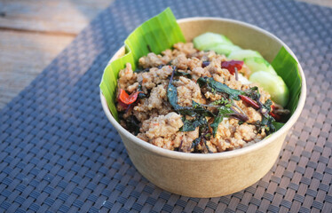 Thai food. Stir fried Thai basil with minced pork.