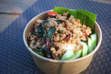 Thai food. Stir fried Thai basil with minced pork.