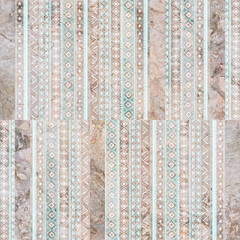 Background of Patchwork mixing stone or marble with decoration pattern.