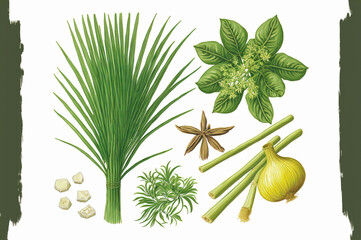 Citronella lemongrass petitgrain palmarosa and patchouli for essential oils - generative ai - obrazy, fototapety, plakaty