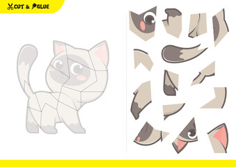 Cut and glue  cat jigsaw puzzle childern educational game