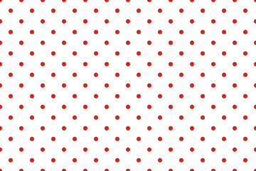 Red polka dots pattern on white background. Vector seamless.