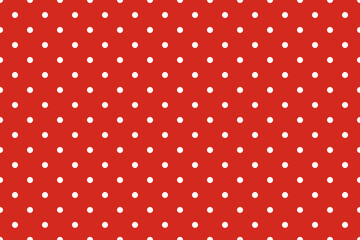 White polka dots pattern on red background. Vector seamless.