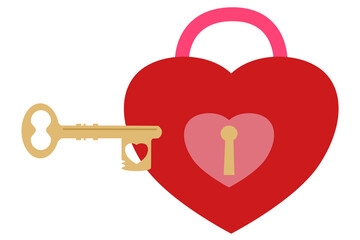 Lock red heart and key. Flat Vector illustration.