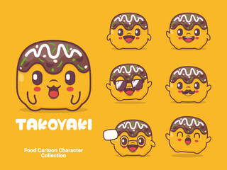 takoyaki cartoon. vector illustration with different expressions