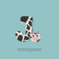 cow skin letter j with cute cow sticker doodle icon