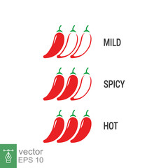 Spicy chili icon. Red spicy chili pepper level labels. Spicy food mild and extra hot sauce. Vector illustration design isolated on white background. EPS 10.