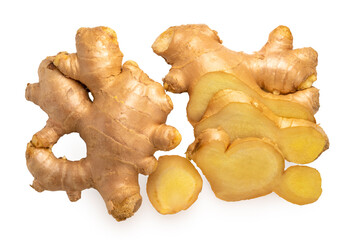 Ginger isolated on white background With clipping path, Fresh Ginger root on white background. 