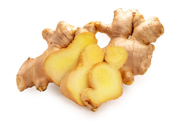 Ginger isolated on white background With clipping path, Fresh Ginger root on white background. 