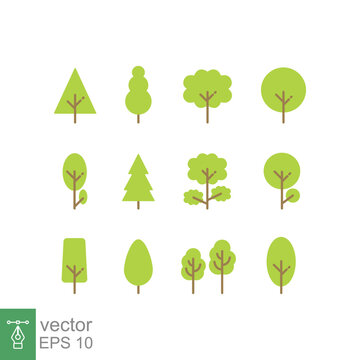 Tree icon set. Simple flat style. Forest tree nature plant isolated eco foliage. Green leaf cartoon tree silhouette, pine shape, branch, trunk, environment concept. Vector illustration design EPS 10.