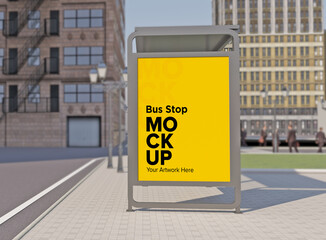 Bus Stop Billboard Bus Shelter Sinage Mockup 3d rendering