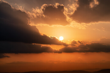 Dramatic Colorful Sunrise Sky over Mediterranean Sea. Abstract Red Sky. Cloudscape Nature Background.