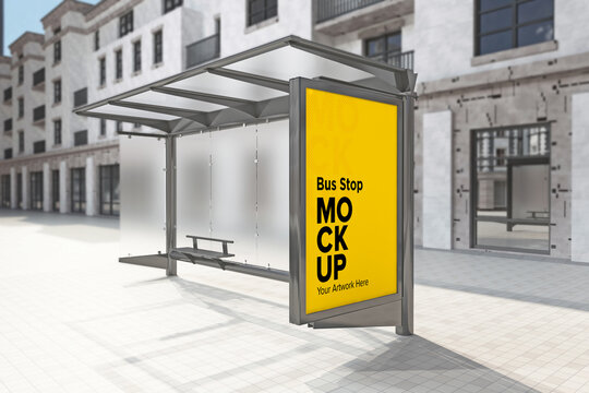 Bus Stop Billboard Bus Shelter Sinage Mockup 3d Rendering